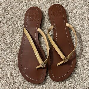 Tan Tory Burch sandals with dust bag